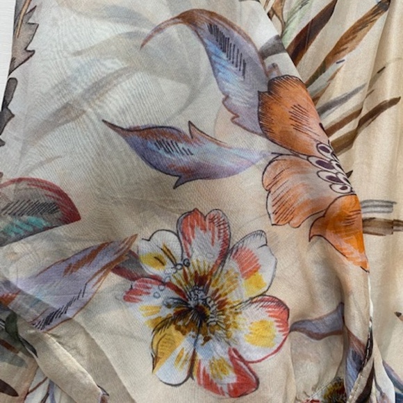 Tempo Paris Floral Italian Silk Blouse Sheer Overlay Boat Neck 3/4 Sleeve Size M - Picture 5 of 13